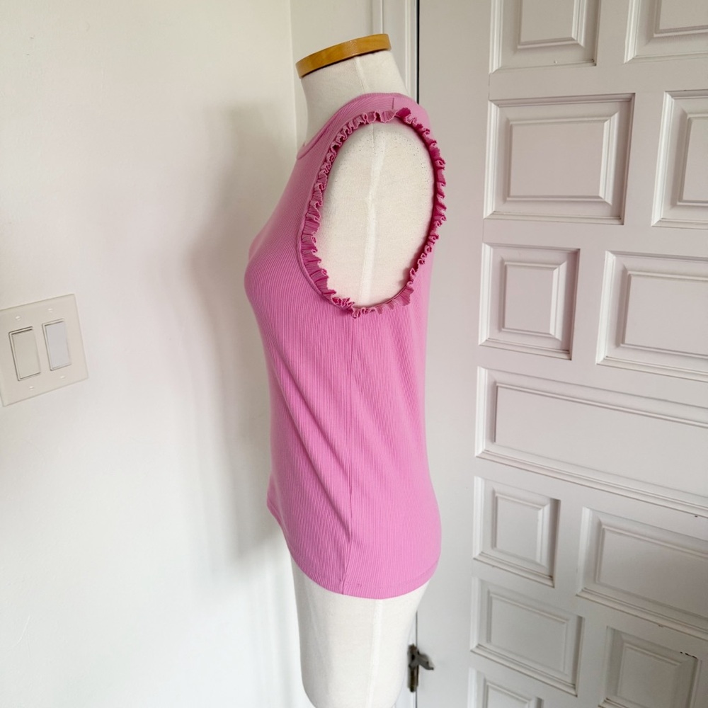 J. Crew Pink Top Ribbed Ruffle Sleeveless Cotton Blend Size Small - Picture 5 of 10